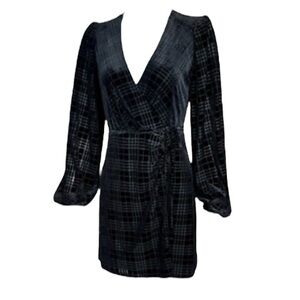Gianni Bini Black Plaid Long Sleeve Dress